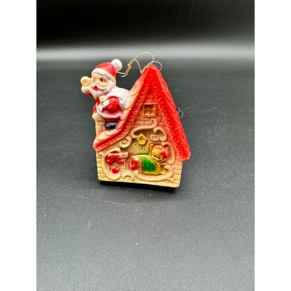 Vintage Santa on Chimney Blow Mold Ornament Japan MCM Plastic Christmas - Picture 1 of 7